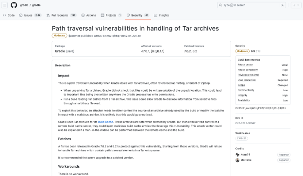 Screenshot of path traversal vulnerability details from Github.com